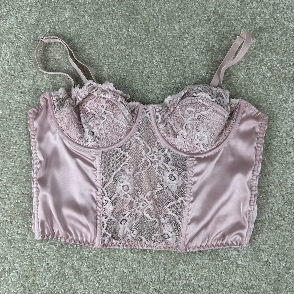 Urban Outfitters Pink Satin and Lace Underwire Bustier Corset Top‎ Medium